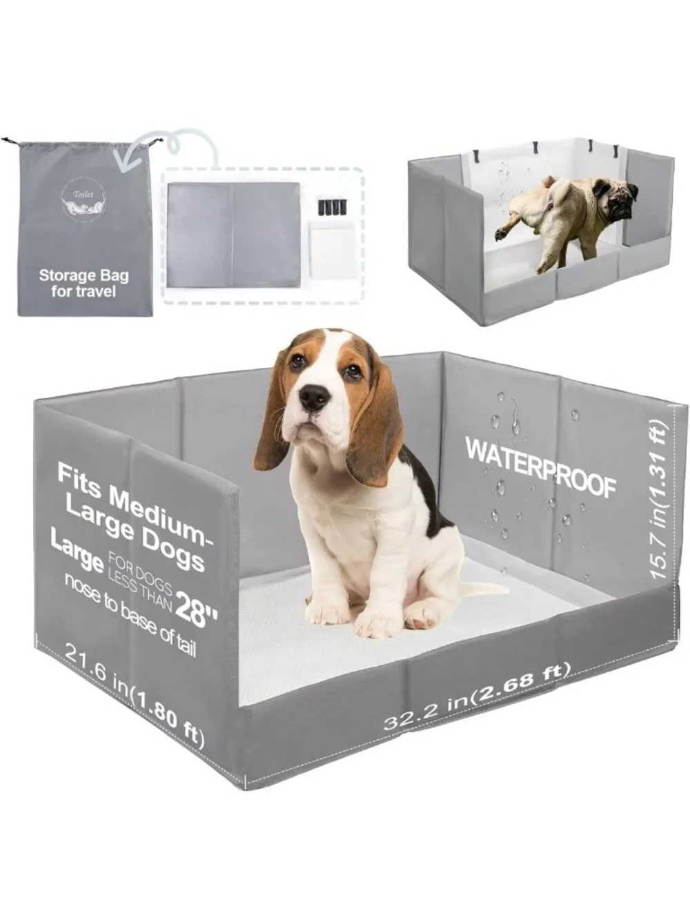 Indoor Dog Litter Box with High Walls | Foldable Puppy Pee Pad Holder, Easy
